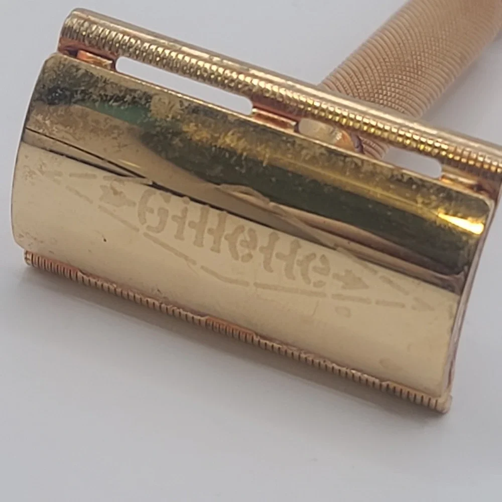 Vintage Gillette Tech Gold Tone Safety Razor Ball End Handle 3